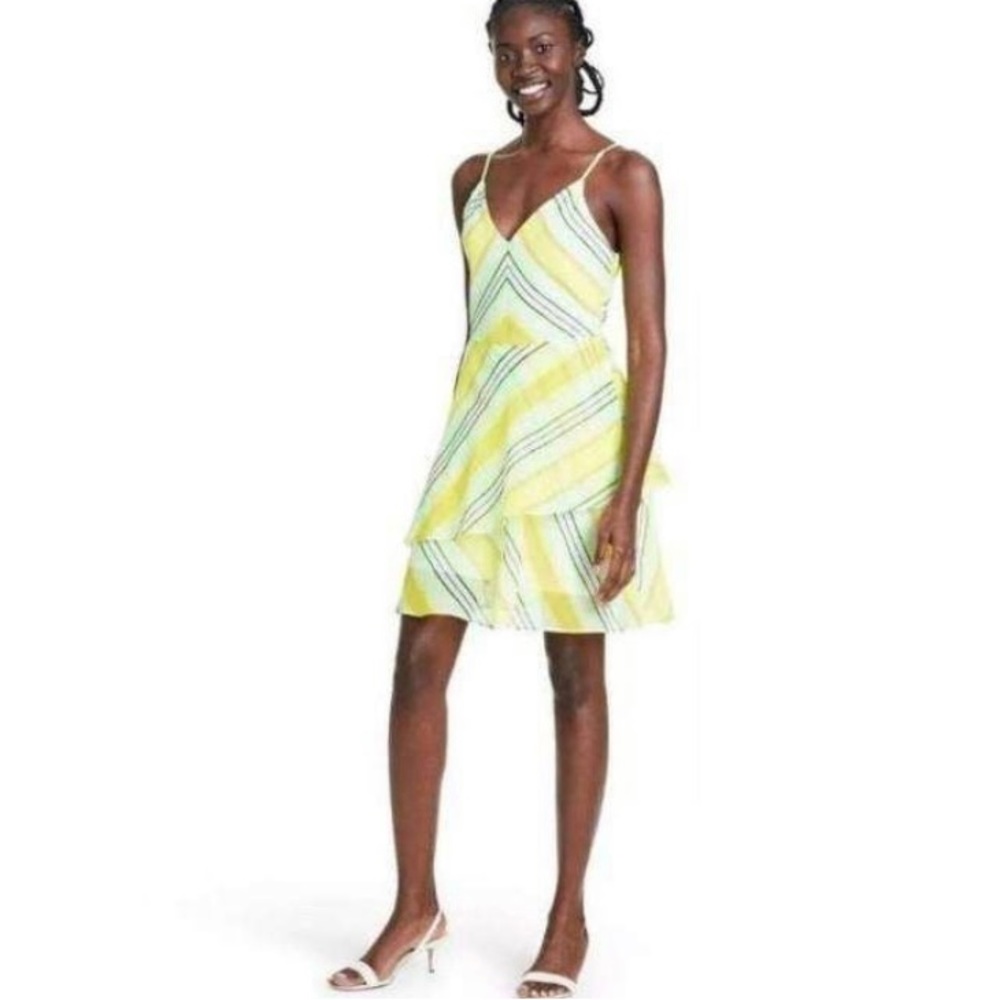 Womens Christopher John Rogers Striped Sleeveless Slip Dress / Size 4 / Green